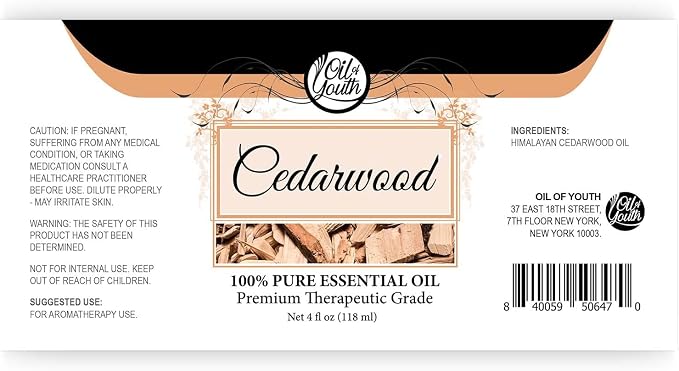 Oil of Youth Essential Oils 4oz - Cedarwood Essential Oil - 4 Fluid Ounces