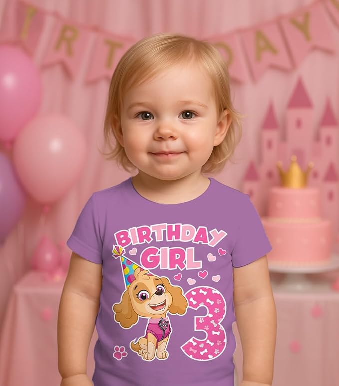 Tstars Skye Birthday Girl 3 Gifts for Three Years Old Bday Paw Patrol Theme Party Toddler Kids Girls Fitted T-Shirt A51144d