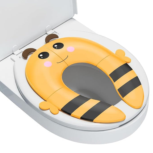 Maliton Travel Potty Training Seat for Toddler, Portable Foldable Potty Seat Cover Fits Round & Oval Toilets, Non-Slip Toilet Seat with Free Travel Bag(Yellow Bee)