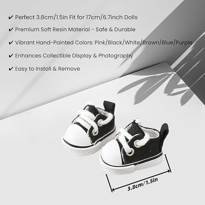 Clothes for Dolls Accessories, Stylish Kawaii Overalls Outfit Set 4 Pieces Bib Pants for 15cm 17cm Dolls, Cute Doll Hat Shoes Clothing Set Replacement Black (No Doll)