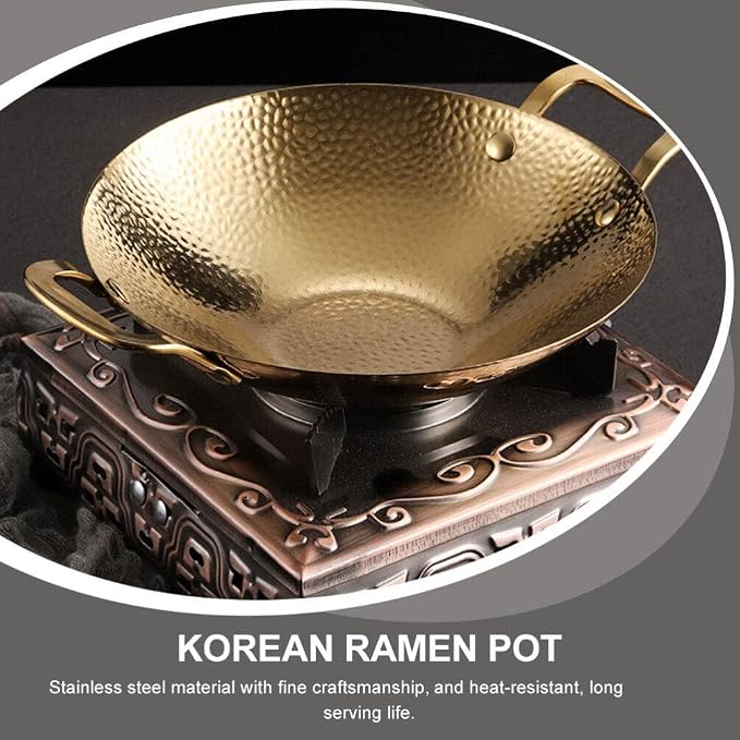 UPKOCH Household Double Handle Cooking Pot Stainless Steel Dry Pot for Kitchen Use Easy to Clean Non-stick Design for Outdoor and Indoor Cooking Korean Bbq