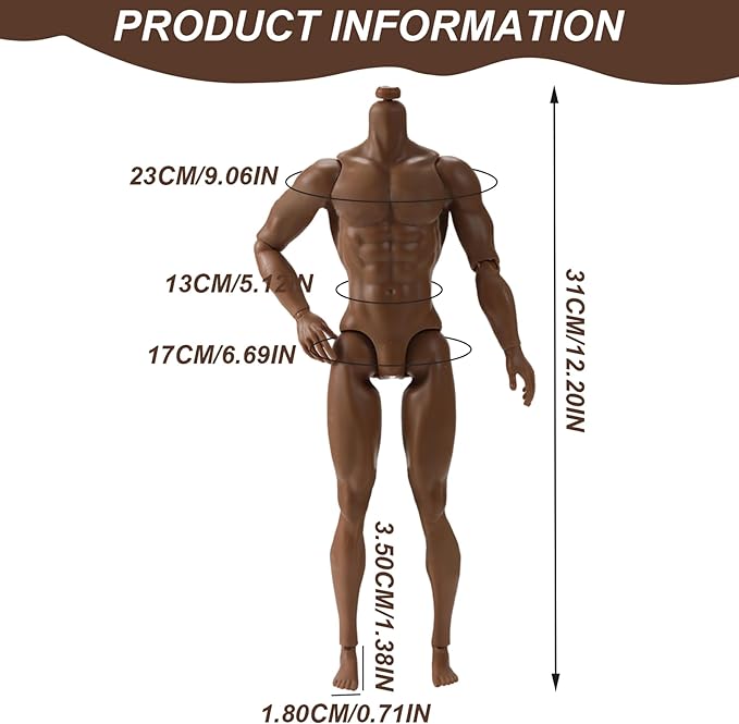 Action Figure Body, 1/6 Scale Action Figure, 6" Multi Jointed Movable Male Muscular Body for Display Collection, Brown