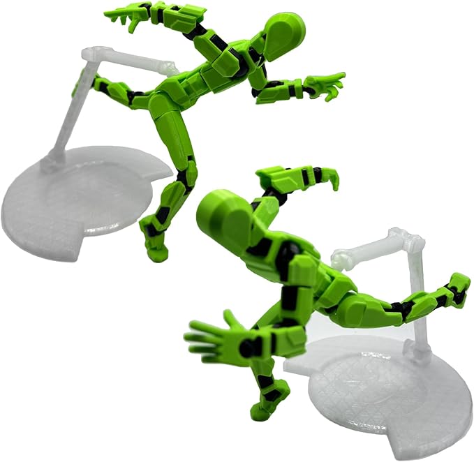 3D Printed Enlarge Body Size 8.1-inch Action Figure Dummy20, Full Body Mechanical Movable Toy, Multiple Accessories, Desk Decoration (Bracket, 3 HandsType, Weapons, Armour) (Green)
