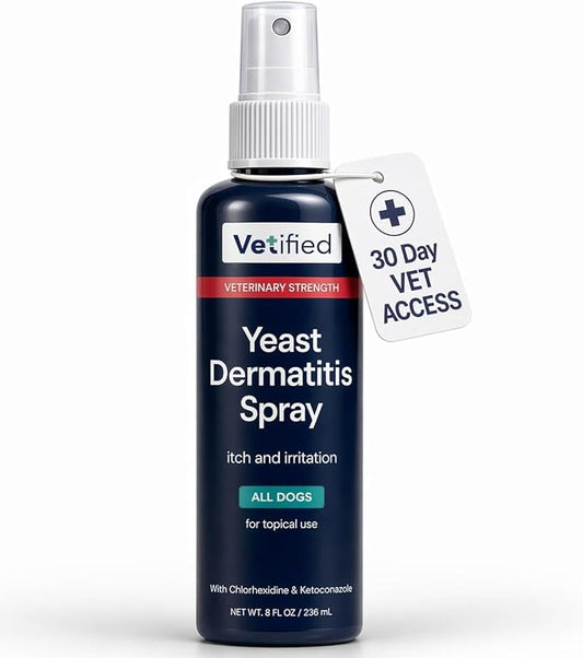 Yeast Dermatitis Spray for Dogs | Veterinary Strength Yeast Infection Treatment for Dogs, Paws and Ears | Topical Anti Yeast Care (+ 30 Day Vet Access) | 8 fl oz | NDC 86247-001-08