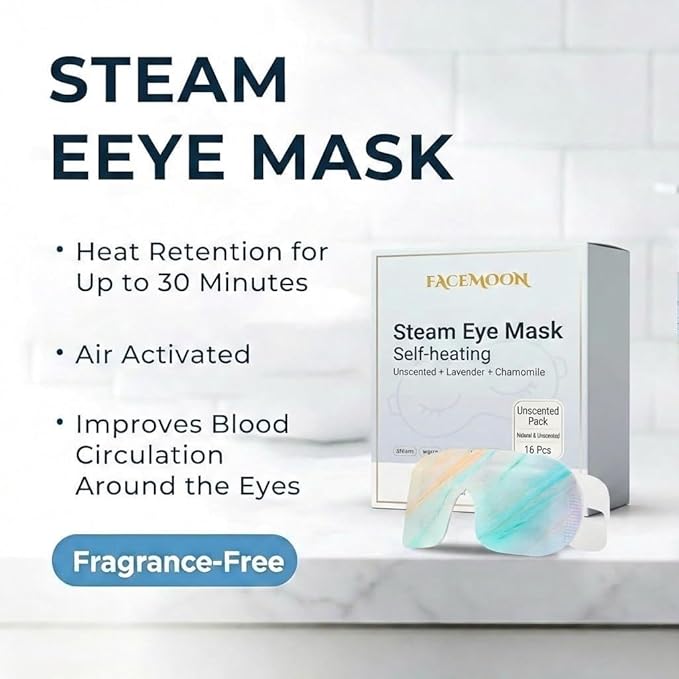 16 Packs Self Heating Steam Eye Masks: Disposable Moist Warm Compress for Dry Eyes, Eye Strain, Stye & Stress Relief – No Microwave Needed for Relax, Travel, Sleep & Spa, Unscented