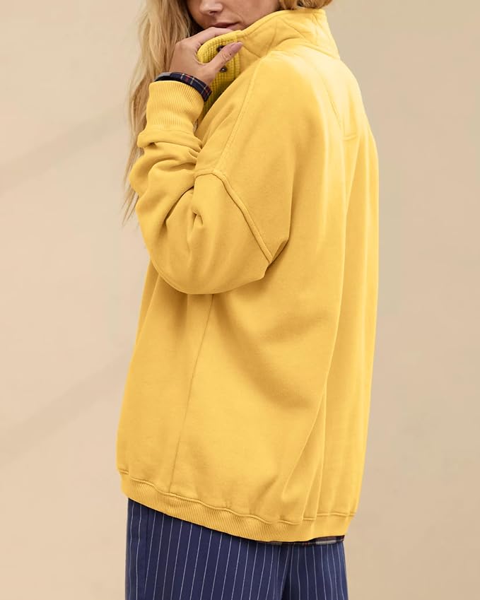 Gacaky Sweatshirt for Women Oversized Casual Long Sleeve Button Henley Neck Pullover Tops Fashion Outfits Clothes