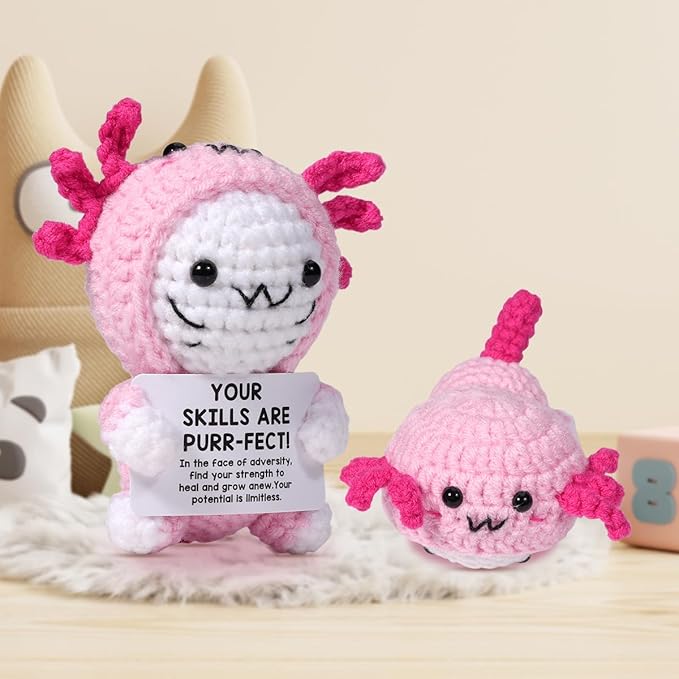 AICase Easter Basket Stuffers Decor Positive Crochet Axolotl,Crochet Cat Animals Stuff Inspirational Fanny Knitted Small Ideas Decorations Birthday Gifts for Women Men Her Sister Mom Dad Girls Boys