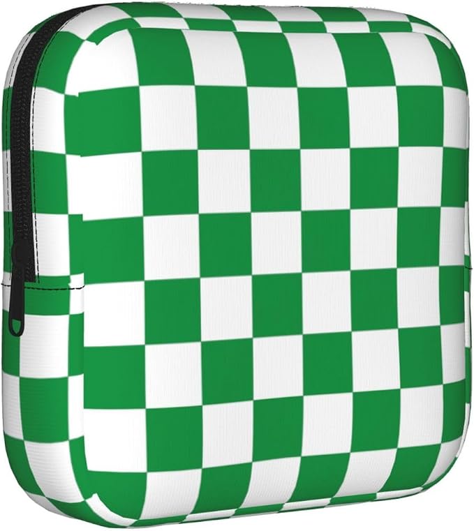 Green And White Checkered Checkerboard Square Grid Chess Board Chessboard Period Bag For Women,Portable Sanitary Napkin Period Pad Pouch For Purse, Small Make Up Bags