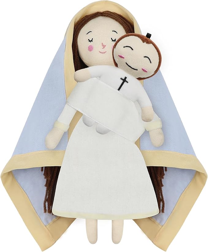 free-space Jesus Plush Doll Virgin Mary Doll Religious Toys Guardian Angel Stuffed Baptism Plush Toy Gifts for Kids for Christening Religious Christmas (Virgin Mary with Baby Jesus)