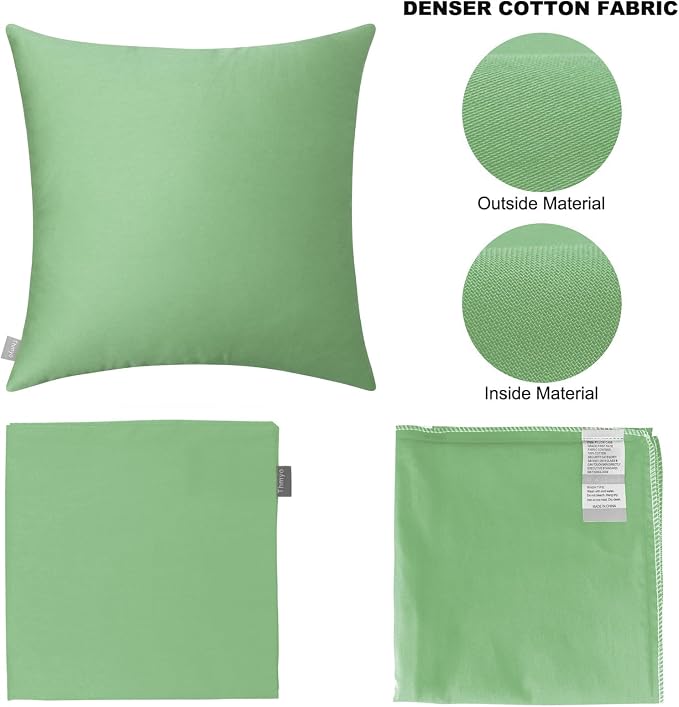 Thmyo 4-Pack 100% Cotton Comfortable Solid Decorative Throw Pillow Case, Square Cushion Cover Pillowcase Sublimation Blank Pillow Covers DIY Throw Pillowcase for Couch(18x18 inch/ 45x45cm,Sage Green)