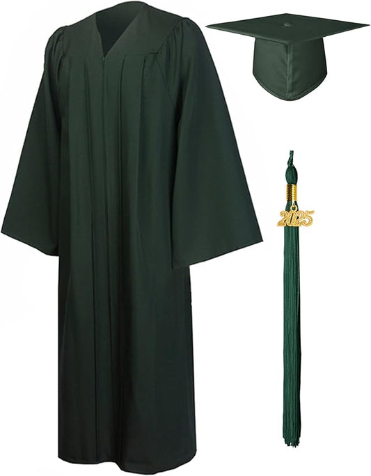 GraduationMall Matte Graduation Gown Cap Tassel Set 2025 for High School and Bachelor