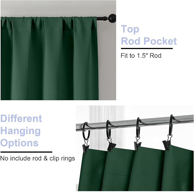 Simplebrand Ava Ever Green Blackout Curtains for Bedroom, 78 Inch Length, 2 Panels Set, Privacy Thermal Insulated Rod Pocket Window Curtains for Patio, French Door, W40 x L78 Inch