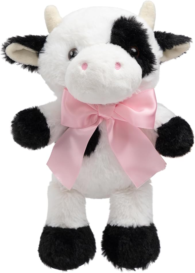 Cow Stuffed Animal Baby Cow Plush with Big Bow Tie Cute Plush Toy Gift for Kids 10''