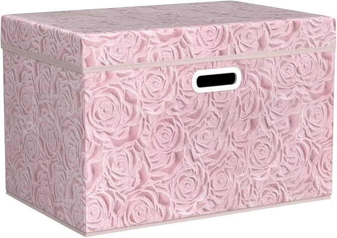 Larger Collapsible Storage Boxes with Lids Fabric Decorative Bins Cubes Organizer Containers Baskets Handles Divider for Bedroom Closet Living Room Pink 17.7x11.8x11.8 Inch 3 Pack
