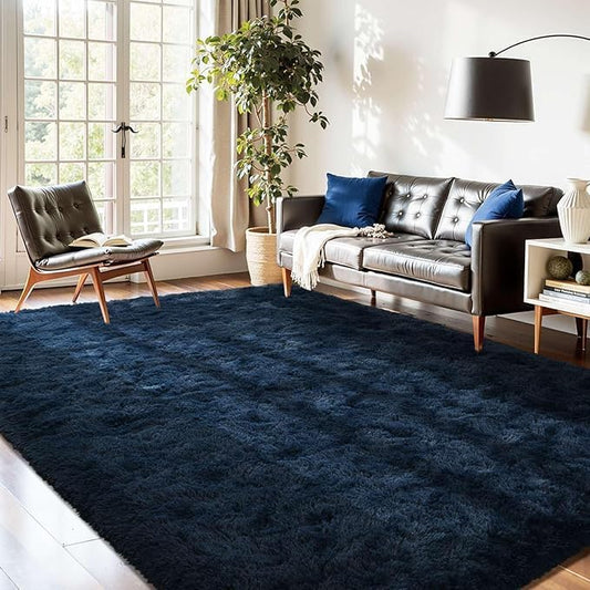 5x8 Fluffy Area Rug Blue Rugs for Living Room,Plush Soft Navy Blue Shag Carpet for Bedroom Boys Book Room Nursery Kids Playroom Dorm Decor