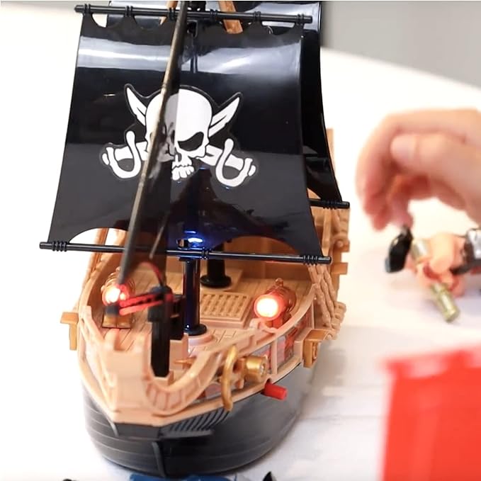 Toy Pirate Ship Boat Adventure Playset with Lights Sounds Action Figures, Red, Boys, Ages 3+