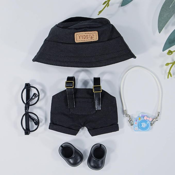 iBayda 17cm Fashion Doll Clothes & Accessories Set Include: Hat, Overall, Shoes, Glasses and Bag- Cute Clothes for Dress up Unique Style (Doll Not Included), Black