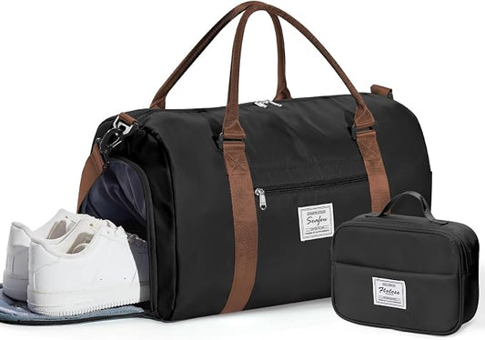 Gym Bag Womens Mens with Shoes Compartment and Wet Pocket Travel Duffel Bag for Women for Plane Sport Gym Tote Bags with Toiletry Bag Waterproof Weekend Overnight Carry on Bag Hospital Holdalls