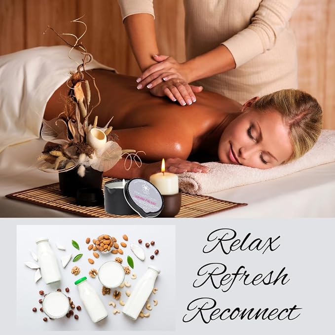 FLEUR DE SPA Massage Oil Candle – 6oz with Pour Spout – Made in USA – All Natural Coconut & Soy Blend – Melts to Warm, Alluring & Hydrating Body Oil – Perfect Spa & Gift Candle (Leather)
