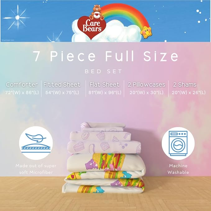 Care Bears Food Snacks 7 Piece Super Soft Cozy Reversible Comforter and Sheet Set with Sham, Full, (Officially Licensed Product) By Franco Collectibles