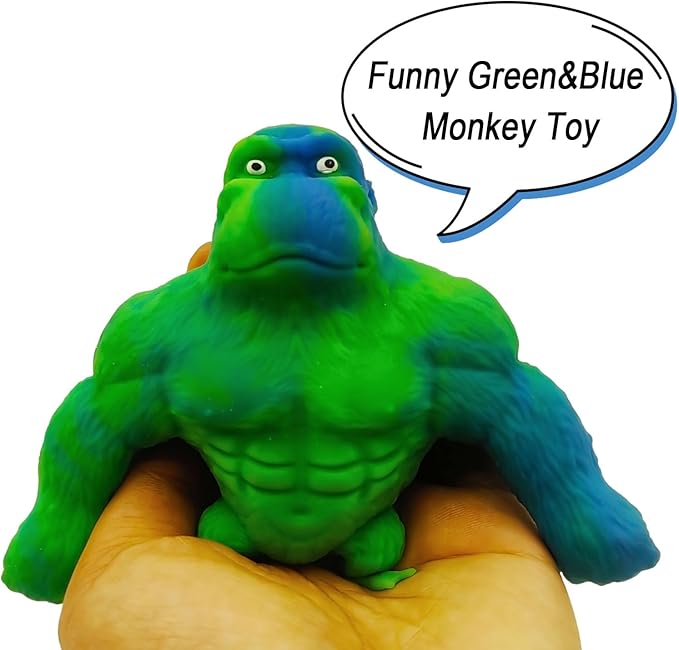 Funny Green&Blue Monkey Toy Figure for Kids and Adults,Stress Relief Gorilla Toy,Stretch Rubber Monkey Toy for Autism,Anxiety Relief,Gifts for Birthday,Christmas