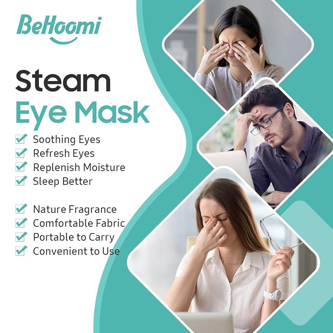 BeHoomi 20Packs Steam Eye Mask, Heated Eye Mask Warm Compress for Eyes, Disposable Self Heating Steam Mask for Sleep, Spa, Travel Essentials, Relaxation Gifts for Women, Mothers Day Gifts (Unscented)