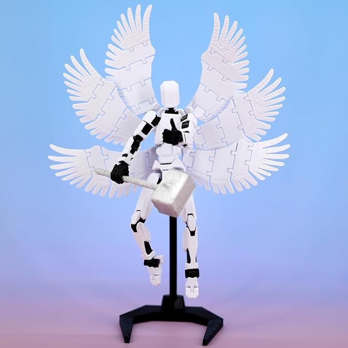 (Assembly Completed) 3D Printed T13 Action Figure 5.54-inch Dummy Titan 13 Action Figure with 9 Types of Weapons and 5 Types of Hands, Lucky 13 (White)
