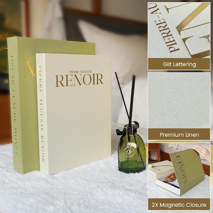 Aesthetic Decorative Books - Set of 2 Linen Fake Books Enhance Your Coffee Table, Home Decor, Living Room, Bookshelf or Mantle Decor, Modern Stackable Faux Book Photo Storage and as a Keepsake Box