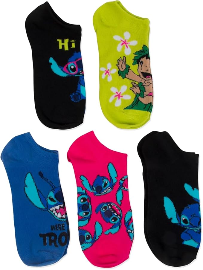 Disney Women's Lilo & Stitch 5 Pack No Show Socks