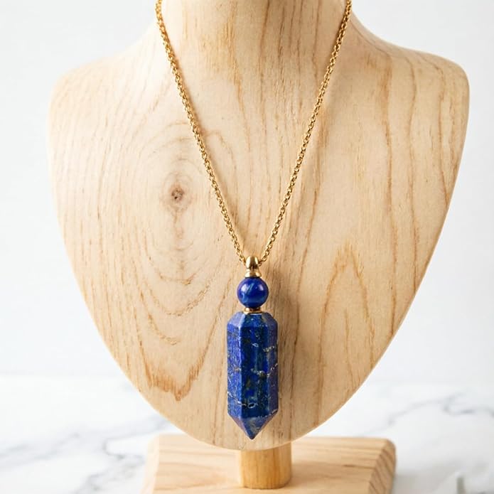 YGLINE Perfume Bottle Necklace,Essential Oil Bottle Pendant,Hexagon Prism Bottle Pendant,Various Gemstones,Healing Stones,Women Gifts