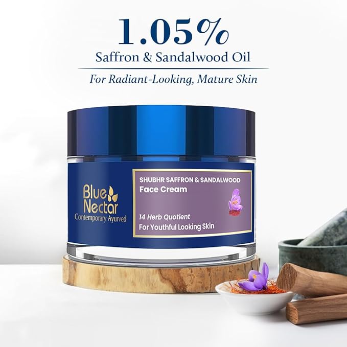 Blue Nectar Face Cream for Women for Aging Skin | Ayurvedic Daily Face Moisturizer for Women with Kumkumadi Saffron Oil for Skin | Hydrating Day & Night Cream (14 Herbs, 1.76 Oz)
