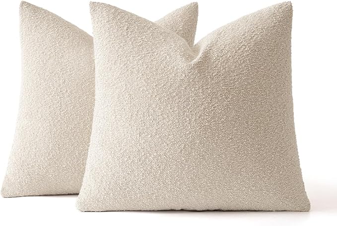 MIULEE 16x16 Decorative Lumbar Boucle Couch Pillow Covers Beige | Set of 2 Textured Neutral Throw Pillow Covers, Accent Solid Pillowcases, Sofa Living Room Home Decor
