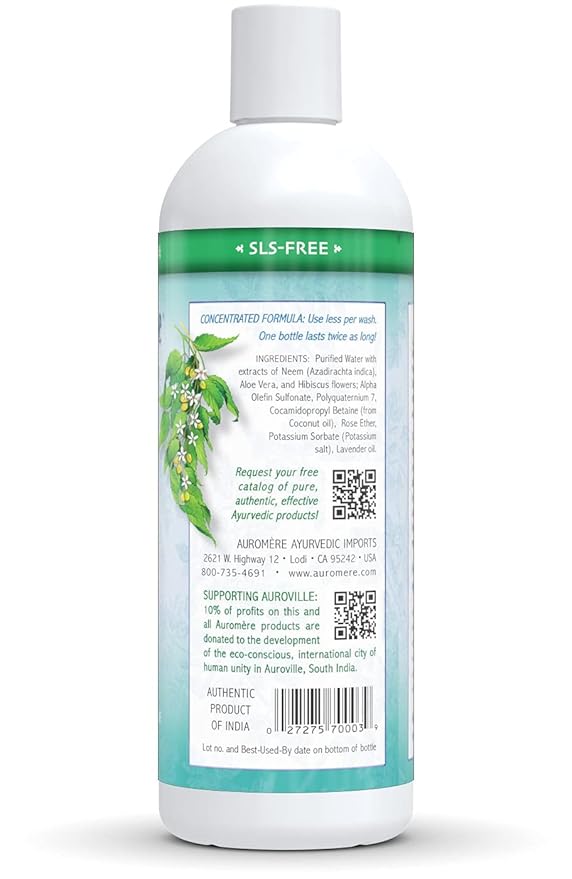 Auromere Ayurvedic Shampoo, Aloe Vera Neem - Vegan, Cruelty Free, Non-GMO, Natural, Gluten Free, Sulfate Free, Paraben Free for Dry to Normal Hair (16 fl oz), 1 Pack