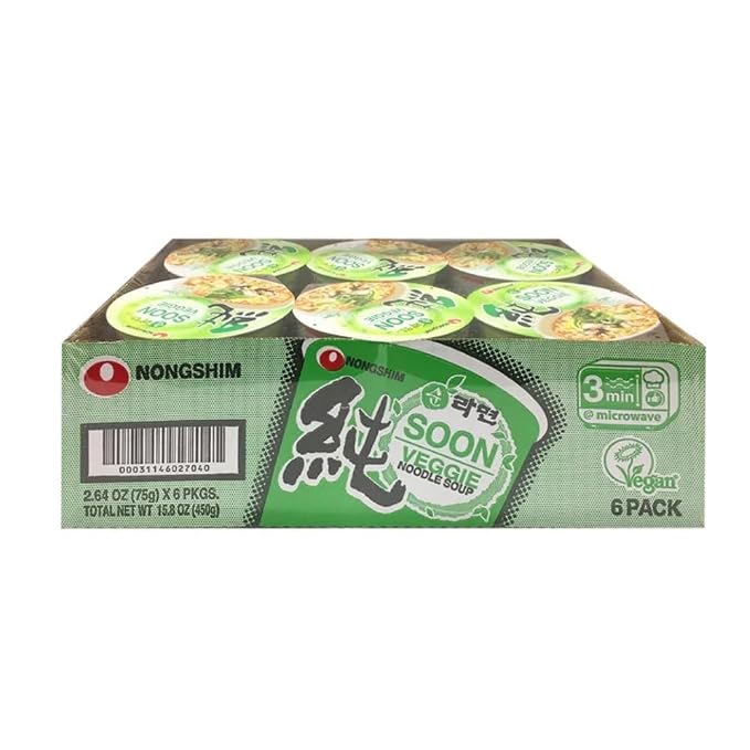 Nongshim Soon Cup Noodle Soup,Veggie,2.6 Ounce,(Pack of 12)