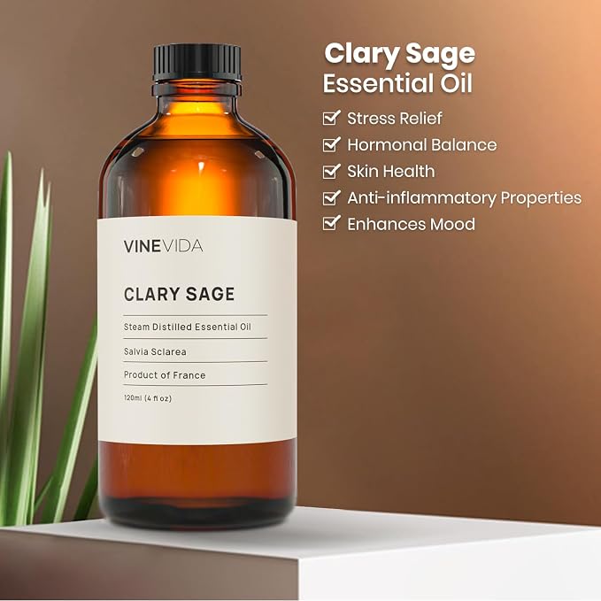 VINEVIDA Clary Sage Essential Oil 4 oz - Undiluted Candle Scent DIY Scents for Candlemaking Bulk Soap Making