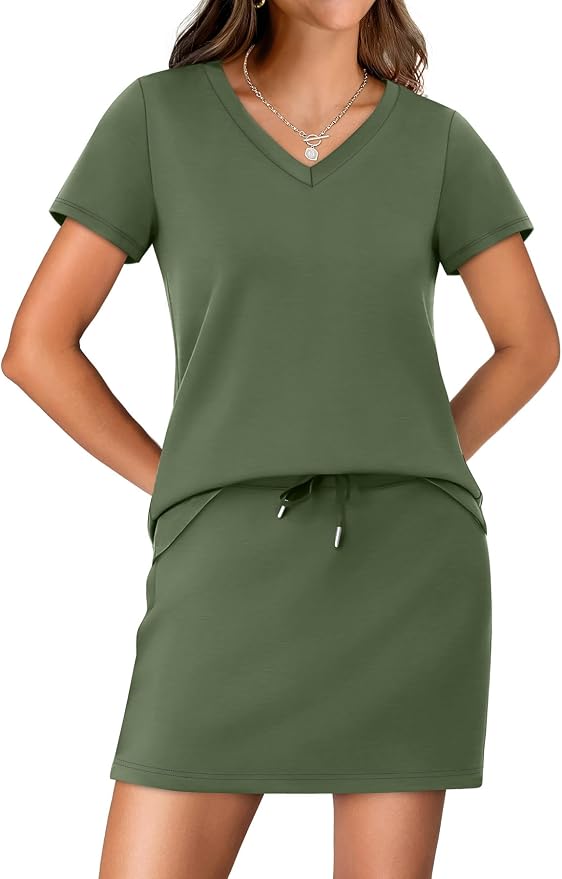 NIASHOT Two Piece Skirt Sets for Women Summer Vacation Travel Outfits Tennis Golf Skorts Versatile Lounge Sets