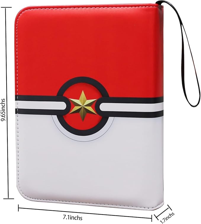 Trading Card Binder 4-Pocket Zipper Album with 400 Pockets | Archival-Grade Card Organizer for Collectors | Premium Storage with Reinforced Sleeves | Red & White