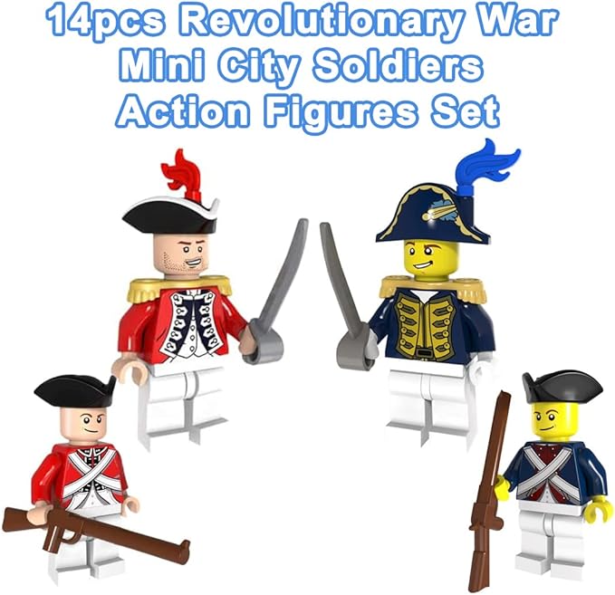 Mini 14Pcs Collectible Revolutionary War City Soldiers Set with Weapons,Desktop Birthday Gifts for Boys and Girls