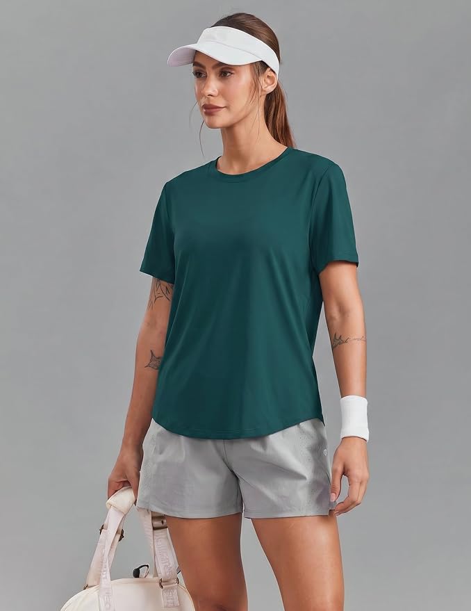 PINSPARK Soft Workout Tops for Women UPF 50+ Sun Protection Shirt Quick Dry Athletic Running Hiking Travel Basic Tee Shirts
