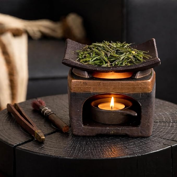 Cedar Aromatherapy Burner & Ceramic Oil Warmer for Home & Office (Heat-Resistant Baking Tray + Eaves Oven + Accessories)