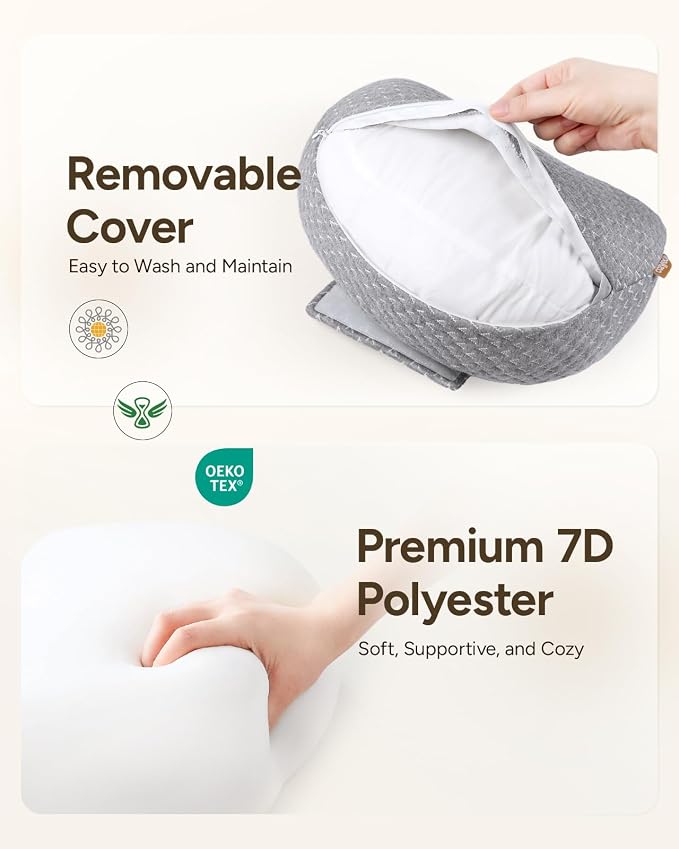 Pregnancy Wedge Pillow for Sleeping, Adjustable Maternity Pillow for Side Sleepers, Supports Back, Belly & Hip, Ideal for Pregnant Women, Bamboo Rayon Removable Cover, Grey (Standard)