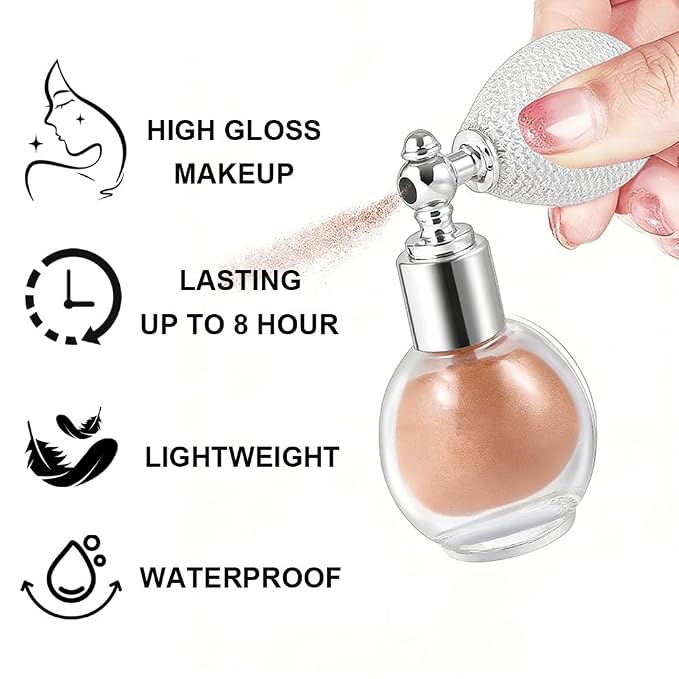 Bronze Face and Body Highlighter Spray for Skin Natural Glow Makeup, 0.14oz | High Gloss Powder, Waterproof Shimmer Spray for Women Mardi Gras Singer Concert Music Rave Festival Outfits Accessories