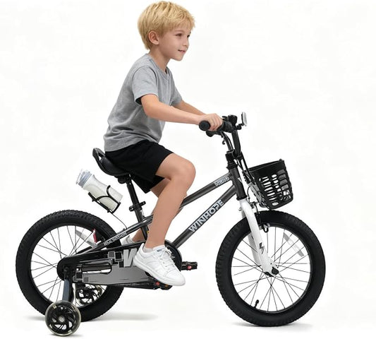 WinHope Kids Bike, 12-18 Inch Toddler Bicycle with Removable Training Wheels and Dual Brakes, Children Bike for Beginner with Adjustable Seat and Headlebar for 2-9 Years Boys Girls, Multiple Colors