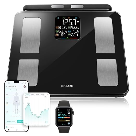 Smart Body Composition Scale for Body Weight, 8 Electrodes Digital Scale with BMI, Body Fat, Muscle Mass, 27 Body Composition Measurements, LCD Screen, Large Platform (400lbs Black)