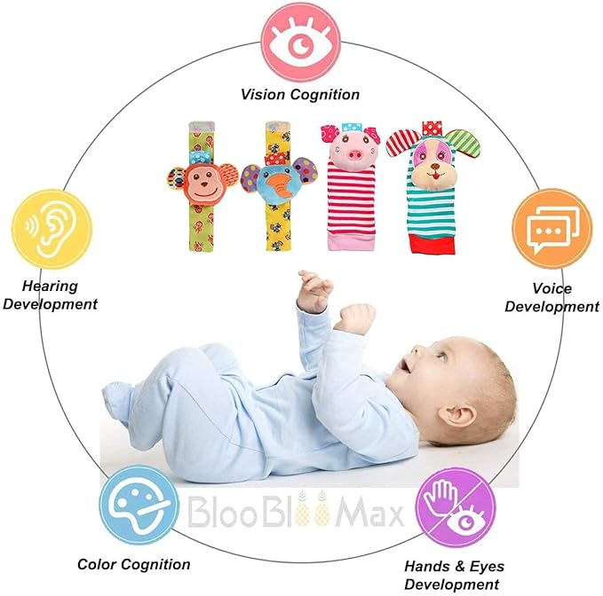 Wrist Rattles Foot Finder Rattle Sock Baby Toy, Rattle Toy, Arm Hand Bracelet Rattle, Feet Leg Ankle Socks, Activity Rattle Present Gift for Newborn Infant Babies Boy Girl Bebe (5 pcs-I)