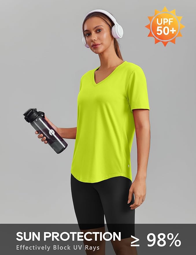 PINSPARK Soft Workout Tops for Women Short Sleeve V Neck Moisture Wicking UPF 50+ Sun Protection Quick Dry Gym Shirts
