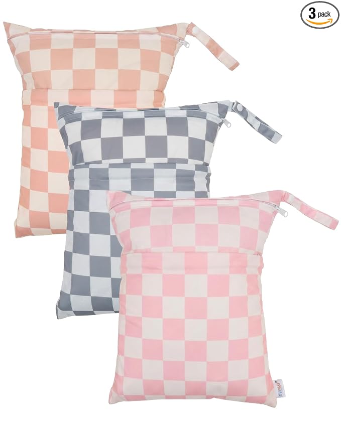 ALVA ALVABABY 3pcs Medium Cloth Diaper Wet Dry Bags Waterproof Reusable with Two Zippered Pockets Travel Beach Pool Daycare Soiled Baby Items Yoga Gym Bag for Swimsuits or Wet Clothes 3L-ZM47