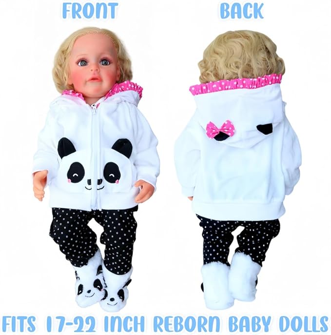 Reborn Baby Dolls Clothes 20 inch Outfit Accessories for 17-22 Inch Newborn Baby Doll Girl【Panda 4pcs Set 】