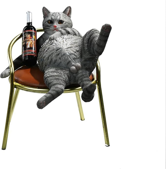 JXK Cat Statue Drunking Cat Figurine for Desktop Decor Durable Polyresin with Intricate Details Gifts for Mom Women Cat Lovers