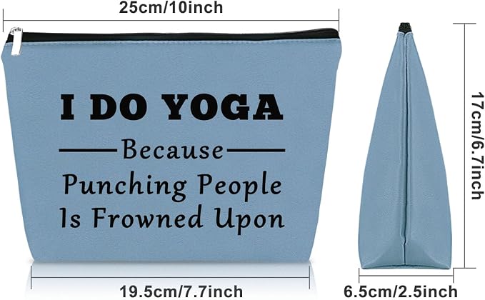 Sazuwu Yoga Gifts for Her - Blue Makeup Bag & Funny Cosmetic Bag for Yoga Lovers & Instructors